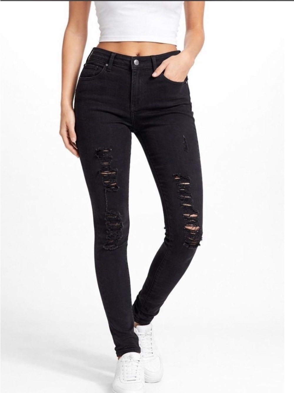 Express Mid-Rise Distressed Legging Jean EUC Black Size 00